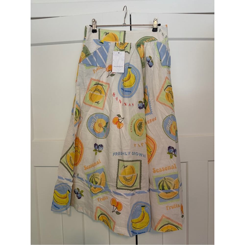 Prosperina Annie Orchard Print Apron Midi Skirt Linen Cotton Size M NWT Rare - Picture 7 of 11